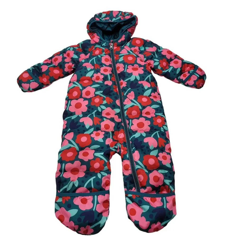 Hanna Andersson rosey posey everglade floral snowsuit bunting one piece 80 CM